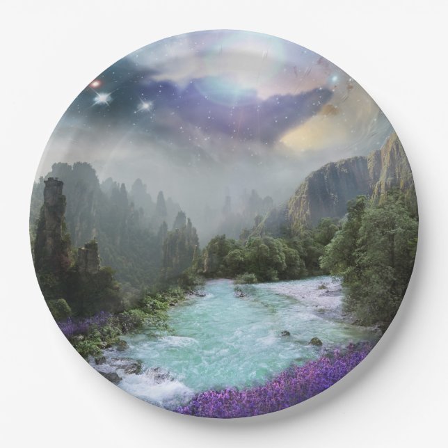 Dreamy Magical Scenic Nature Landscape Paper Plate (Front)
