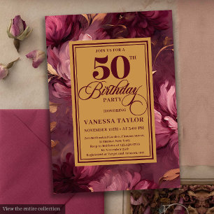 Dreamy marsala blush gold floral 50th birthday   invitation
