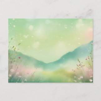 Dreamy Meadow Watercolor in Pastel Postcard
