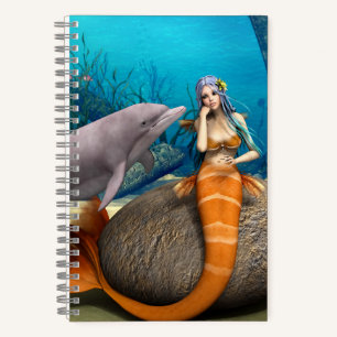 Dreamy Mermaid and Dolphin Fantasy Art Notebook