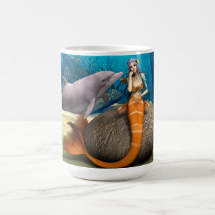 Dreamy Mermaid Dolphin Underwater Fantasy Art Coffee Mug