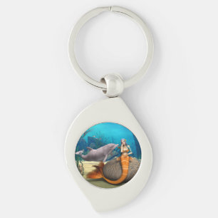 Dreamy Mermaid Dolphin Underwater Fantasy Art Key Ring