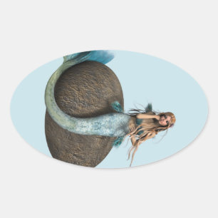 Dreamy Mermaid Dolphin Underwater Fantasy Art Oval Sticker