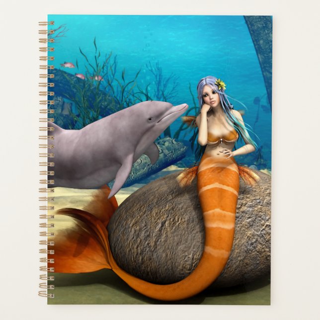 Dreamy Mermaid Dolphin Underwater Fantasy Art Planner (Front)