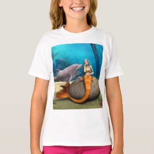 Dreamy Mermaid Dolphin Underwater Fantasy Art T-Shirt
