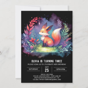 Dreamy Minimalist Fox Birthday digital Invitation
