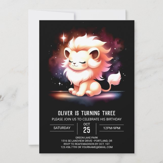 Dreamy Minimalist Lion Birthday Invitation (Front)