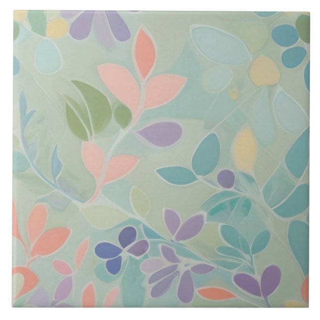 Dreamy Mint Floral Abstract Modern Pastel Flowers Tile (Front)
