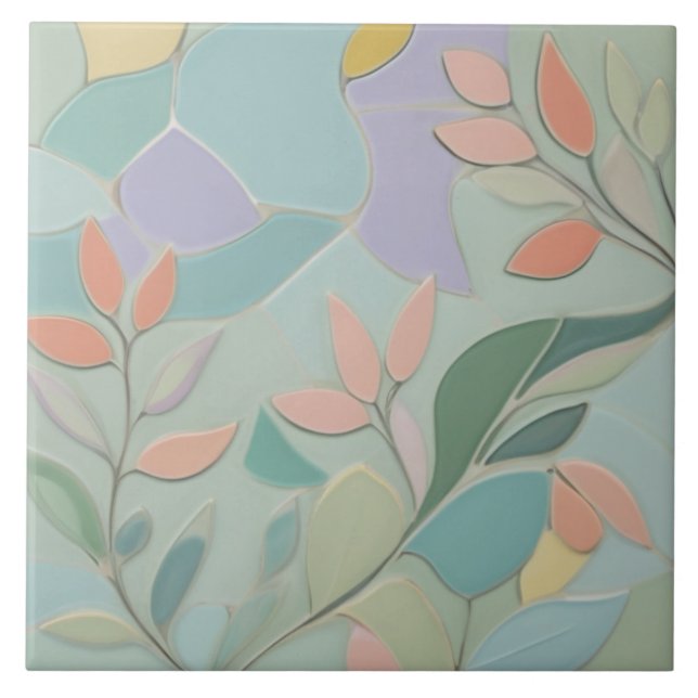 Dreamy Mint Floral Abstract Modern Pastel Flowers Tile (Front)
