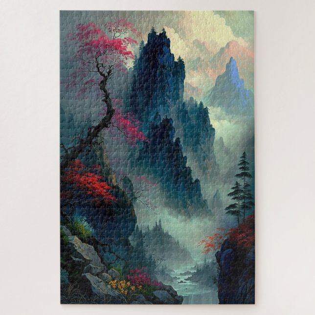 Dreamy Misty Mountain Landscape Jigsaw Puzzle (Vertical)