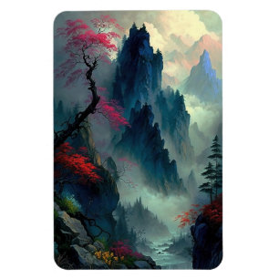 Dreamy Misty Mountain Landscape Photo Magnet