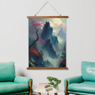 Dreamy Misty Mountain Landscape Wall Tapestry