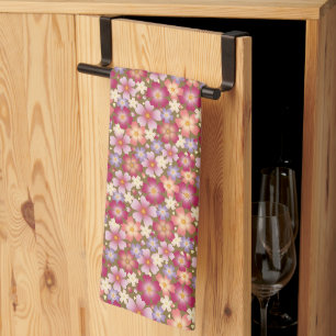 Dreamy Mixed Blossoms on Olive Green Tea Towel