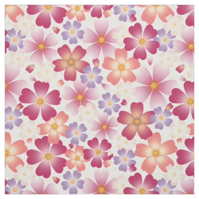 Dreamy Mixed Blossoms on White Medium Scale Floral Fabric (Swatch)