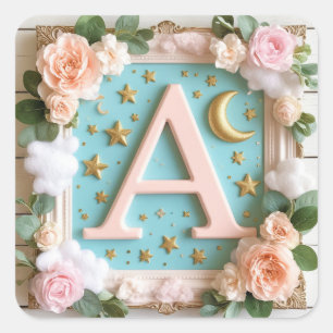 🌙 Dreamy Monogram A Nursery Design 🌙 Square Sticker