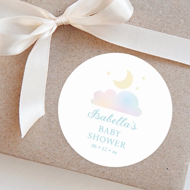 Dreamy Moon and Stars Cloud Nine Baby Shower Classic Round Sticker (Creator Uploaded)