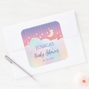 Dreamy Moon and Stars Gender Neutral Baby Shower Square Sticker