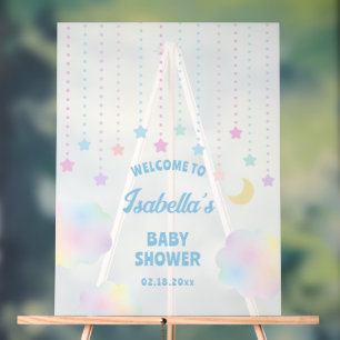 Dreamy Moon and Stars Neutral Baby Shower Welcome Acrylic Sign