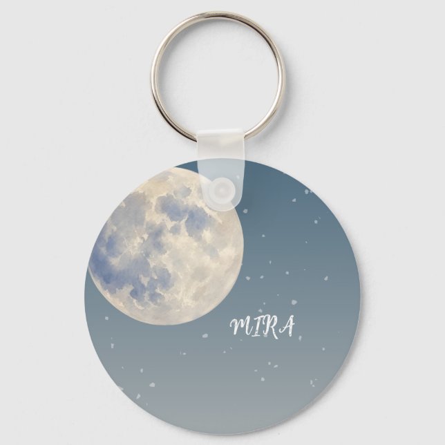 Dreamy Moon & Clouds Blue Sky Design Key Ring (Front)