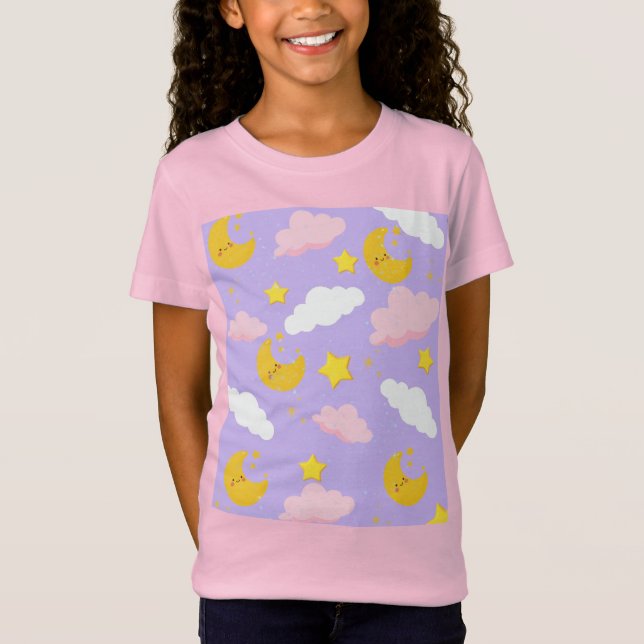 Dreamy Moon Clouds & Stars Night Sky T-Shirt (Front)