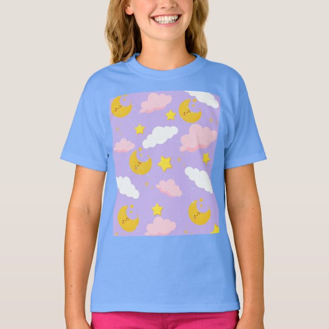 Dreamy Moon Clouds & Stars Night Sky T-Shirt (Front)