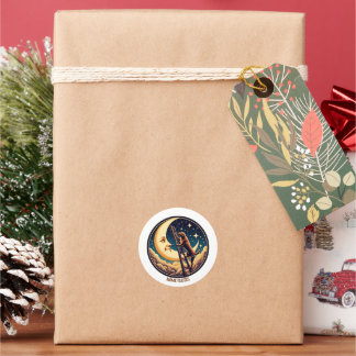 Dreamy Moon & Dog Climbing Ladder Classic Round Sticker