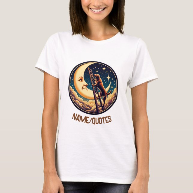 Dreamy Moon & Dog Climbing Ladder T-Shirt (Front)