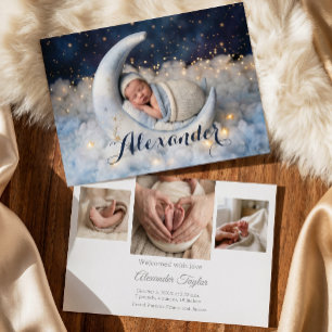 Dreamy Moon & Stars Baby Birth Announcement