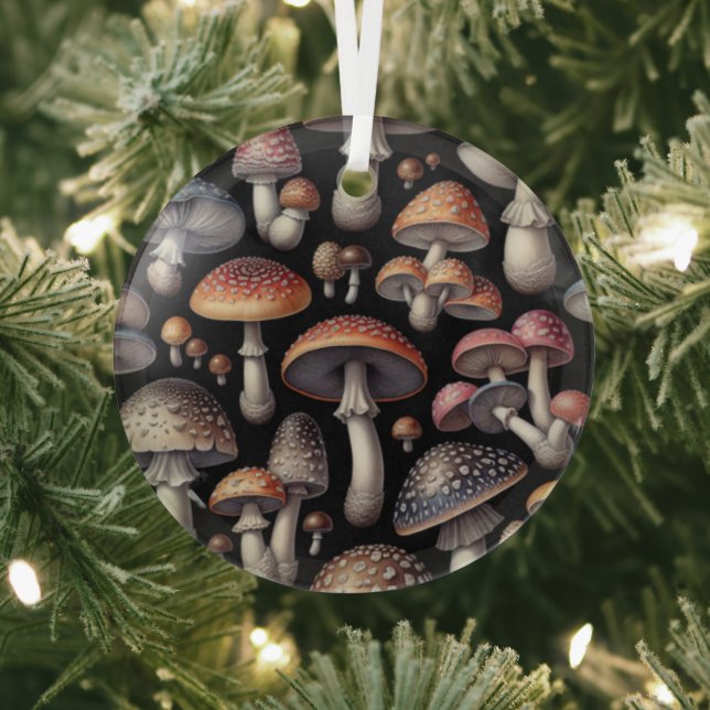 Dreamy Mushrooms Glass Tree Decoration (Insitu)