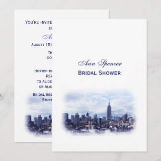 Dreamy Navy Blue NYC Skyline Bridal Shower V Invitation