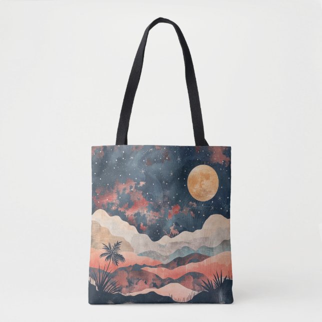 Dreamy Night Sky Tote Bag with Artistic Moonlit (Front)