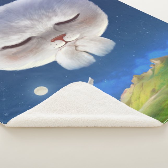 Dreamy Night Sky with Cat Sherpa Blanket (3/4)