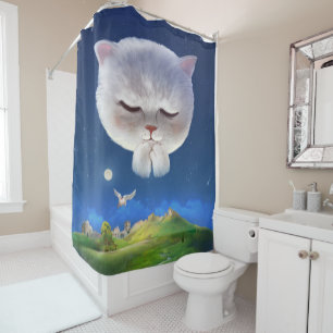 Dreamy Night Sky with Cat Shower Curtain