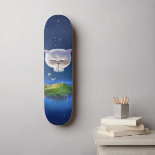 Dreamy Night Sky with Cat Skateboard