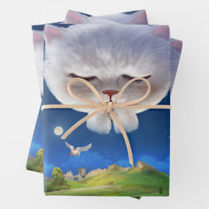 Dreamy Night Sky with Cat Wrapping Paper Sheet