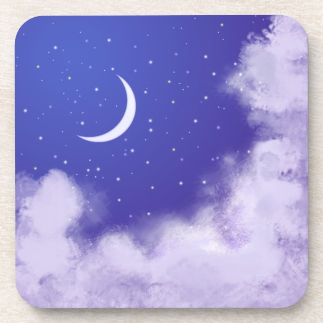 Dreamy Night Sky with Crescent Moon Coaster (Front)