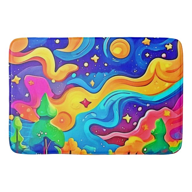 Dreamy Night: Starry Landscape Bath Mat (Front)