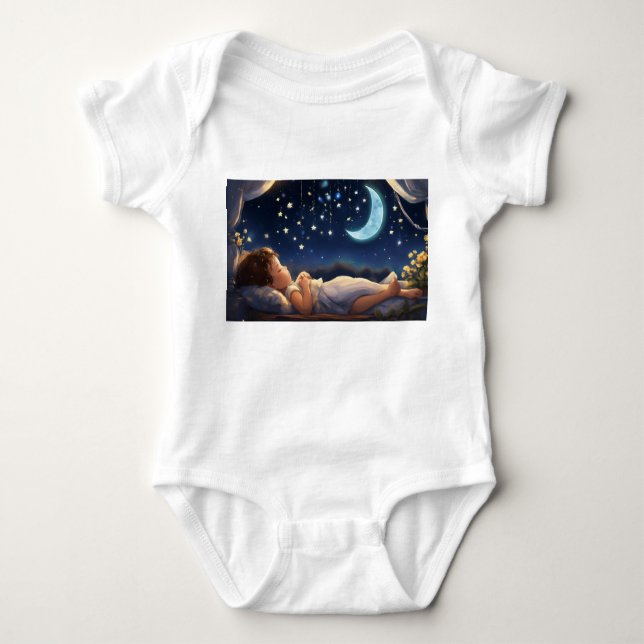 Dreamy Nights: Kids' T-Shirt with Good Night Print Baby Bodysuit (Front)
