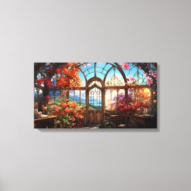 Dreamy Observatory Overgrown with Flowers Canvas Print (Front)