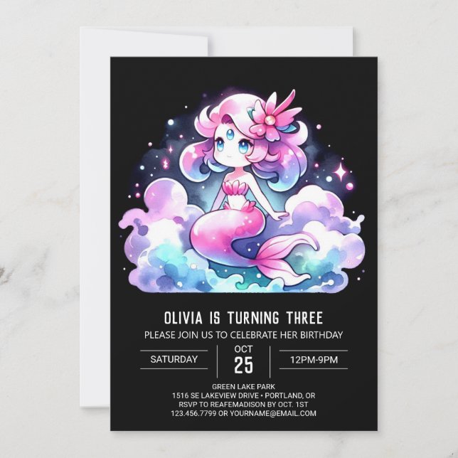 Dreamy Ocean Mermaid Birthday Invitation (Front)