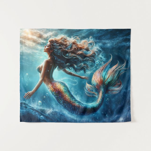 Dreamy ocean mermaid girl fantasy creature tapestry (Front (Horizontal))
