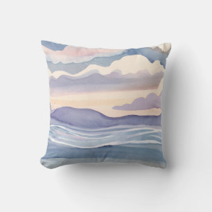 Dreamy Ocean Waves   Watercolor Cushion