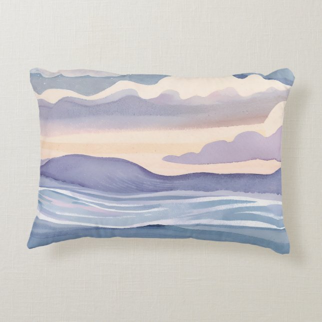 Dreamy Ocean Waves | Watercolor Decorative Cushion (Back)