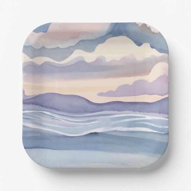 Dreamy Ocean Waves | Watercolor Paper Plate (Front)