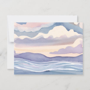 Dreamy Ocean Waves Watercolor Pastel Postcard