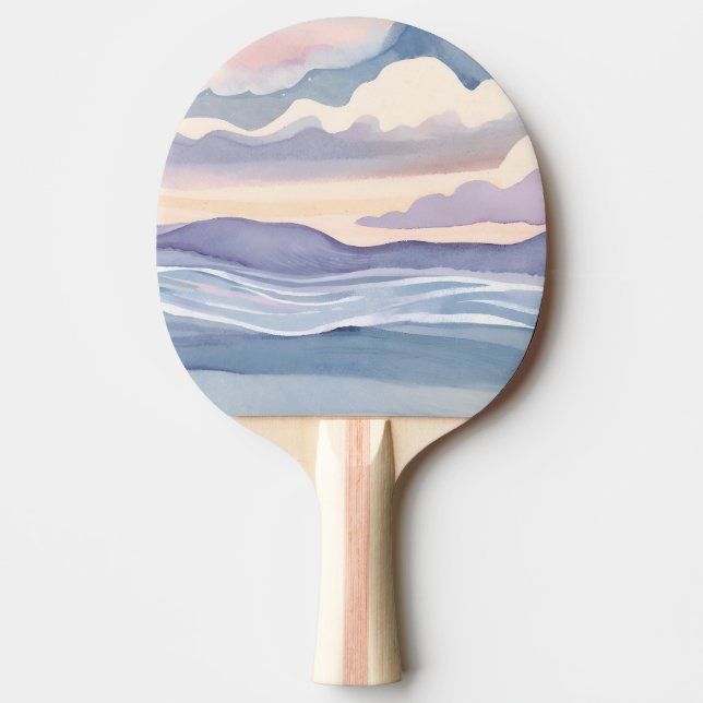 Dreamy Ocean Waves | Watercolor Ping Pong Paddle (Front)