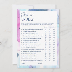 Dreamy Over or Under Bridal Shower Guest Game Card