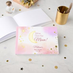 Dreamy Over the Moon Pink Girl Baby Shower Guest Book