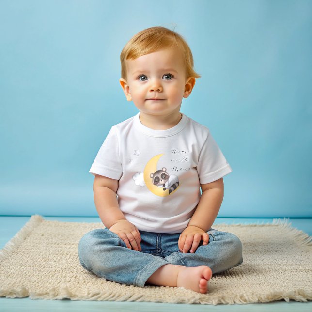 Dreamy Over the Moon Racoon Baby Shower T-Shirt (Boy Baby Shower Baby T-Shirt)