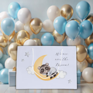 Dreamy Over the Moon Racoon Boy Baby Shower Large Gift Bag